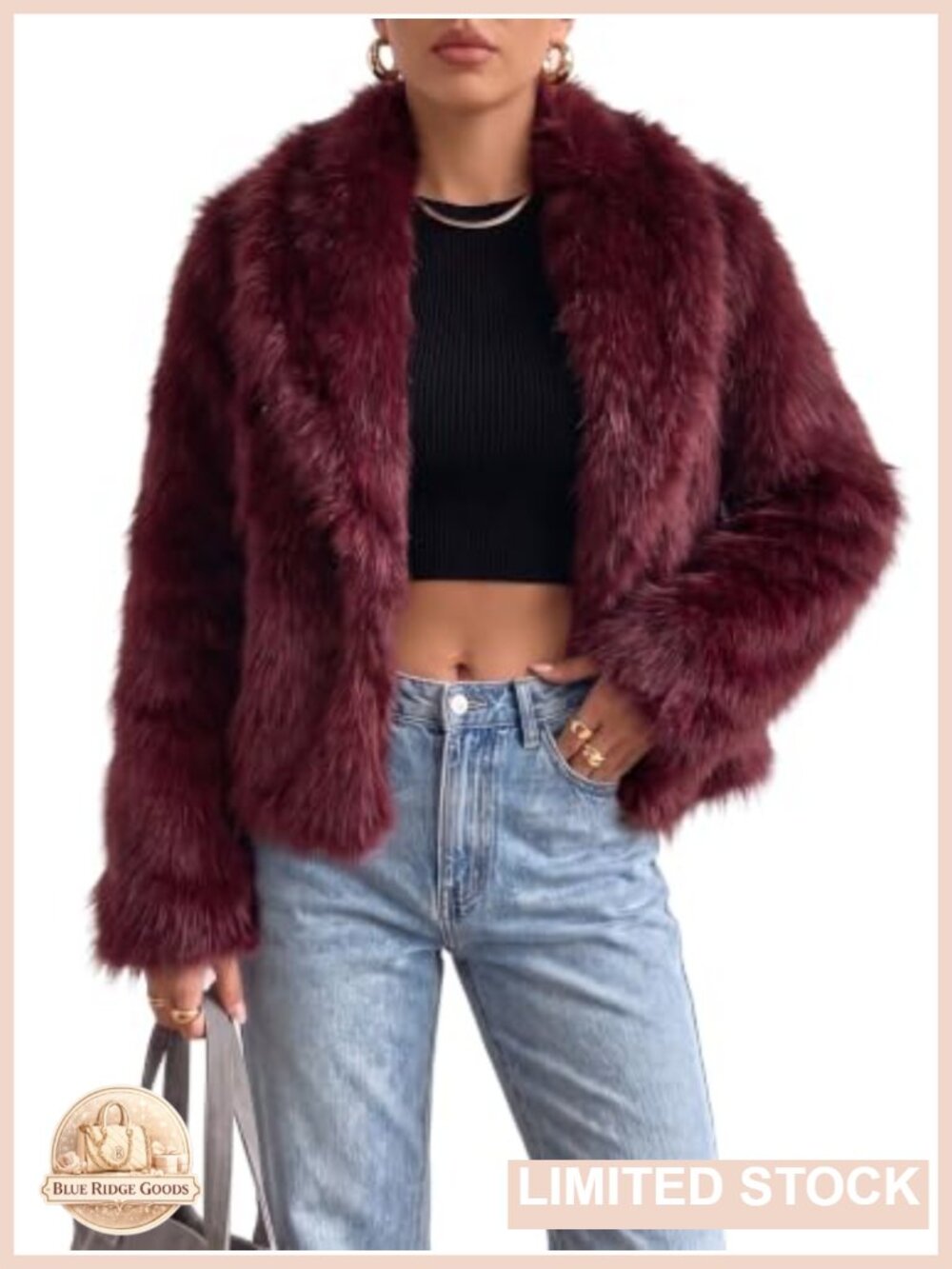 Womens Faux Fur Coat Shawl Collar Short Fluffy Jacket